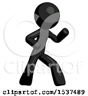 Black Design Mascot Man Martial Arts Defense Pose Right