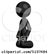 Black Design Mascot Woman Kneeling Angle View Left