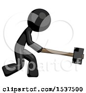 Black Design Mascot Man Hitting With Sledgehammer Or Smashing Something