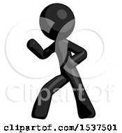 Black Design Mascot Man Martial Arts Defense Pose Left