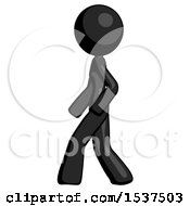 Black Design Mascot Woman Walking Left Side View