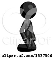 Black Design Mascot Woman Kneeling Angle View Right