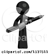 Black Design Mascot Man Posing Confidently With Giant Pen