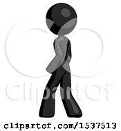 Black Design Mascot Woman Walking Away Direction Left View