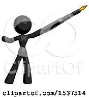 Poster, Art Print Of Black Design Mascot Woman Pen Is Mightier Than The Sword Calligraphy Pose