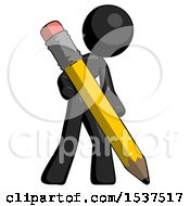 Black Design Mascot Woman Drawing With Large Pencil