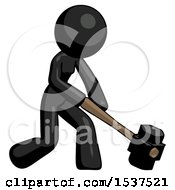 Poster, Art Print Of Black Design Mascot Woman Hitting With Sledgehammer Or Smashing Something At Angle