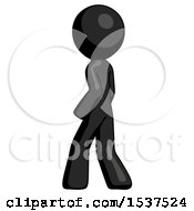 Black Design Mascot Man Walking Away Direction Left View