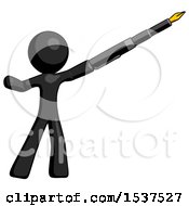 Poster, Art Print Of Black Design Mascot Man Pen Is Mightier Than The Sword Calligraphy Pose