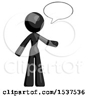 Poster, Art Print Of Black Design Mascot Woman With Word Bubble Talking Chat Icon