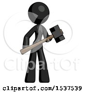 Black Design Mascot Woman With Sledgehammer Standing Ready To Work Or Defend