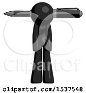 Black Design Mascot Woman Pen Stuck Through Head