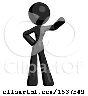 Black Design Mascot Woman Waving Left Arm With Hand On Hip