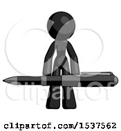 Black Design Mascot Woman Lifting A Giant Pen Like Weights