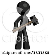 Poster, Art Print Of Black Design Mascot Man With Sledgehammer Standing Ready To Work Or Defend
