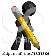 Black Design Mascot Man Writing With Large Pencil