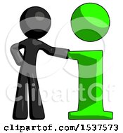 Poster, Art Print Of Black Design Mascot Man With Info Symbol Leaning Up Against It