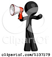 Poster, Art Print Of Black Design Mascot Man Shouting Into Megaphone Bullhorn Facing Left
