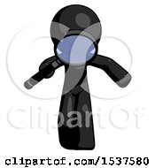 Black Design Mascot Man Looking Down Through Magnifying Glass