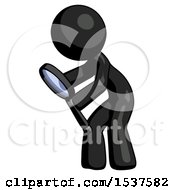 Poster, Art Print Of Black Design Mascot Man Inspecting With Large Magnifying Glass Left