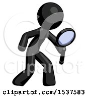 Poster, Art Print Of Black Design Mascot Man Inspecting With Large Magnifying Glass Right