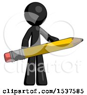 Poster, Art Print Of Black Design Mascot Man Writer Or Blogger Holding Large Pencil