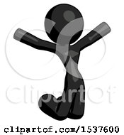 Black Design Mascot Woman Jumping Or Kneeling With Gladness