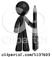 Black Design Mascot Man Holding Large Pen