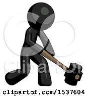 Poster, Art Print Of Black Design Mascot Man Hitting With Sledgehammer Or Smashing Something At Angle