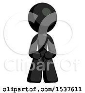 Black Design Mascot Woman Squatting Facing Front