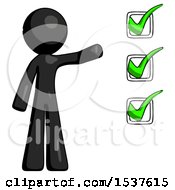 Poster, Art Print Of Black Design Mascot Man Standing By List Of Checkmarks