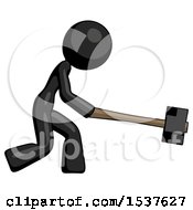 Black Design Mascot Woman Hitting With Sledgehammer Or Smashing Something