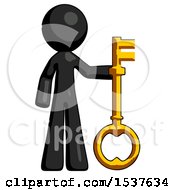 Black Design Mascot Man Holding Key Made Of Gold