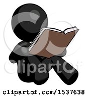 Black Design Mascot Woman Reading Book While Sitting Down