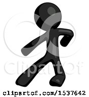 Poster, Art Print Of Black Design Mascot Man Karate Defense Pose Left