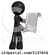 Poster, Art Print Of Black Design Mascot Man Holding Blueprints Or Scroll