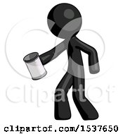 Black Design Mascot Man Begger Holding Can Begging Or Asking For Charity Facing Left