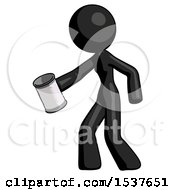 Poster, Art Print Of Black Design Mascot Woman Begger Holding Can Begging Or Asking For Charity Facing Left