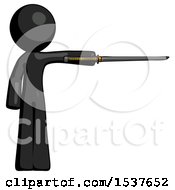 Poster, Art Print Of Black Design Mascot Man Standing With Ninja Sword Katana Pointing Right