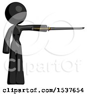 Poster, Art Print Of Black Design Mascot Woman Standing With Ninja Sword Katana Pointing Right