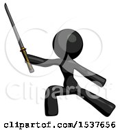 Poster, Art Print Of Black Design Mascot Woman With Ninja Sword Katana In Defense Pose