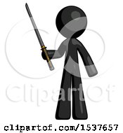 Poster, Art Print Of Black Design Mascot Man Standing Up With Ninja Sword Katana