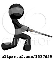 Poster, Art Print Of Black Design Mascot Man With Ninja Sword Katana Slicing Or Striking Something