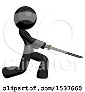 Poster, Art Print Of Black Design Mascot Woman With Ninja Sword Katana Slicing Or Striking Something