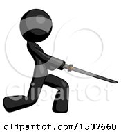 Black Design Mascot Woman With Ninja Sword Katana Slicing Or Striking Something