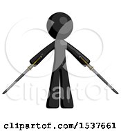 Poster, Art Print Of Black Design Mascot Man Posing With Two Ninja Sword Katanas