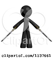 Black Design Mascot Man Posing With Two Ninja Sword Katanas