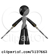 Poster, Art Print Of Black Design Mascot Woman Posing With Two Ninja Sword Katanas