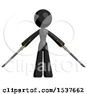 Black Design Mascot Woman Posing With Two Ninja Sword Katanas