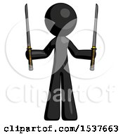 Poster, Art Print Of Black Design Mascot Man Posing With Two Ninja Sword Katanas Up